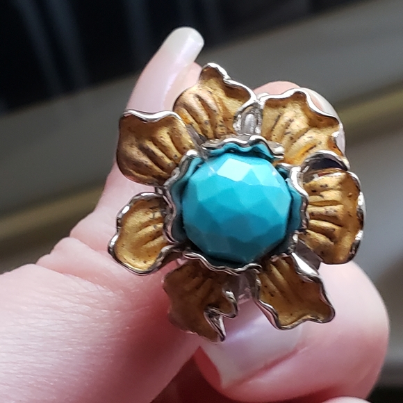 Chunky Vintage Sterling Silver (925) Turquoise (Howlite) Ring, Size 5 - Picture 4 of 10